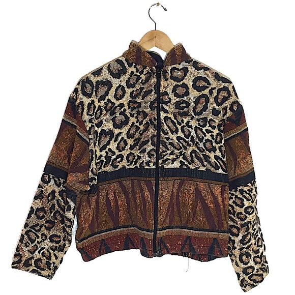 Vintage 90's Leopard Print Full Zip Heavy Jacket - Picture 1 of 2
